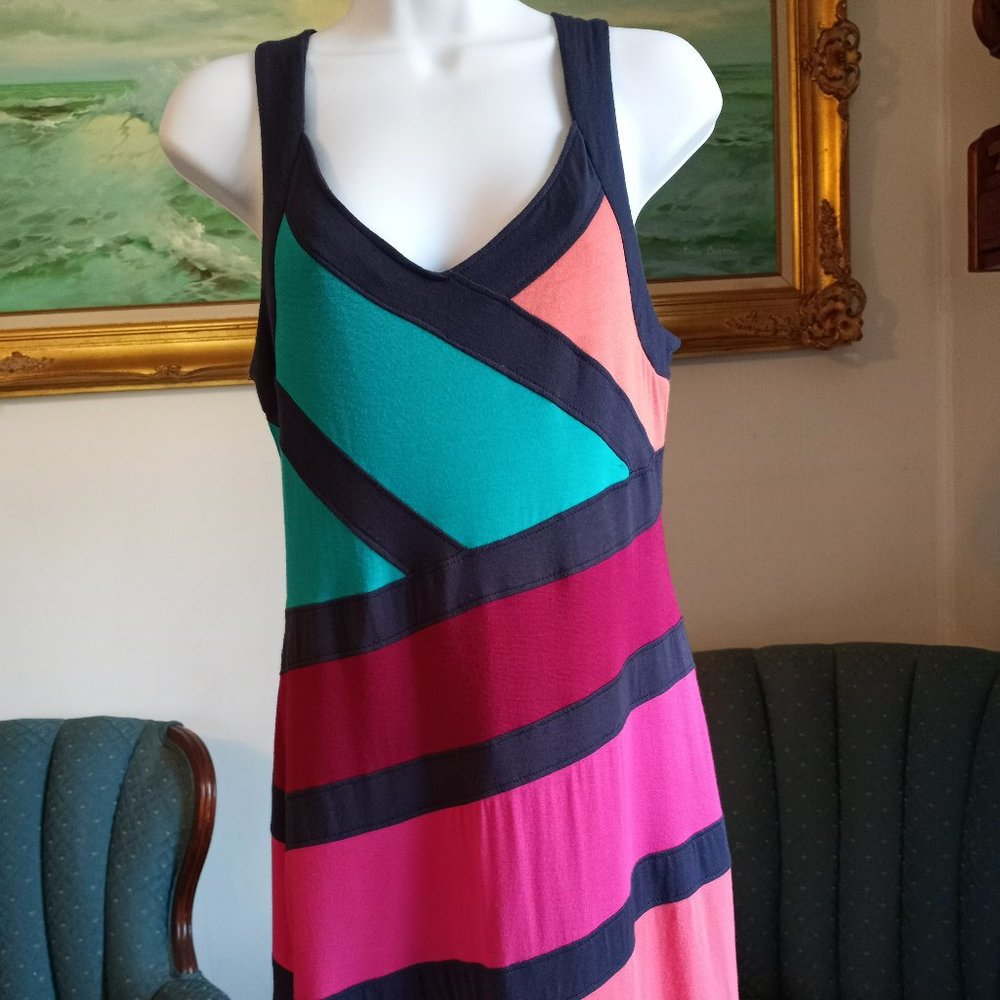 Moa Moa Brand Size L Body Contour EUC Melon Turq Fuchsia Mini Dress -Item #171